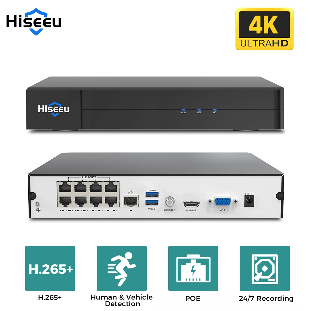 Hiseeu 8CH 4K PoE NVR Network Video Recorder Surveillance 8 Channel For HD 8MP 5MP 6MP 4MP 3MP IP POE Camera H.265