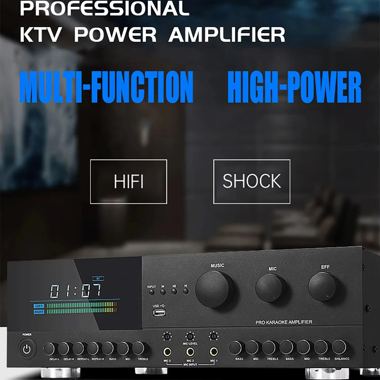 New Professional Sound Amplifier Preamplifier Audio High-power Karaoke Amplifier with USB and BT Amplifier view 4