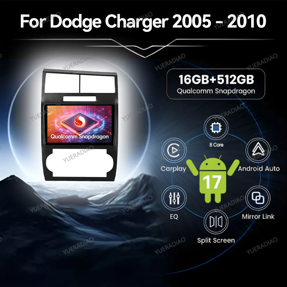 Radio para Auto Android 17 para Dodge Charger LX 2005-2010, para Dodge Magnum 2 2003-2007, Unidad Principal QLED GPS NAVI Qualcomm 4G WIFI BT