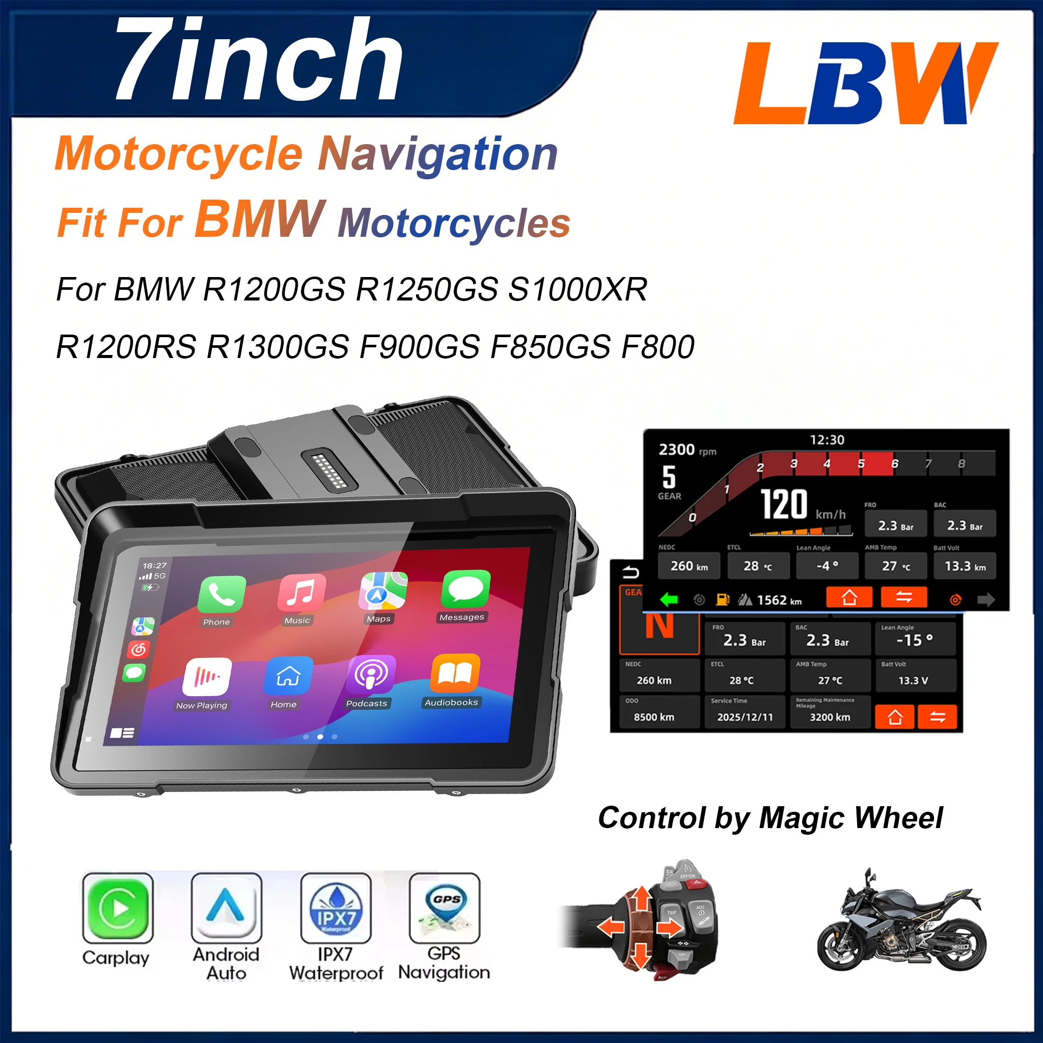 6-7 Zoll Kabelloses Motorrad CarPlay Android GPS-Navigations-Smart-Display-Panel Zubehör für BMW R1200GS R1250GS S1000XR