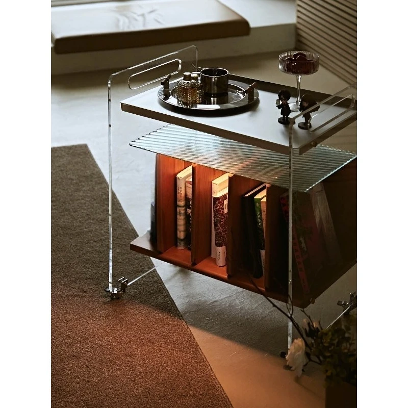 

Sweeping Robot Solid Wood Narrow Side Cabinet Locker Small Side Few Cart Mobile Magazine Cabinet Living Room