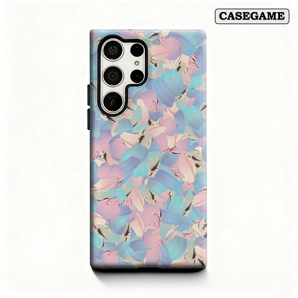 Pastel Brush Swirl Phone Case for Samsung Galaxy S25 Ultra S24 S23 Ultra Plus Shockproof Double Layer Back Cover