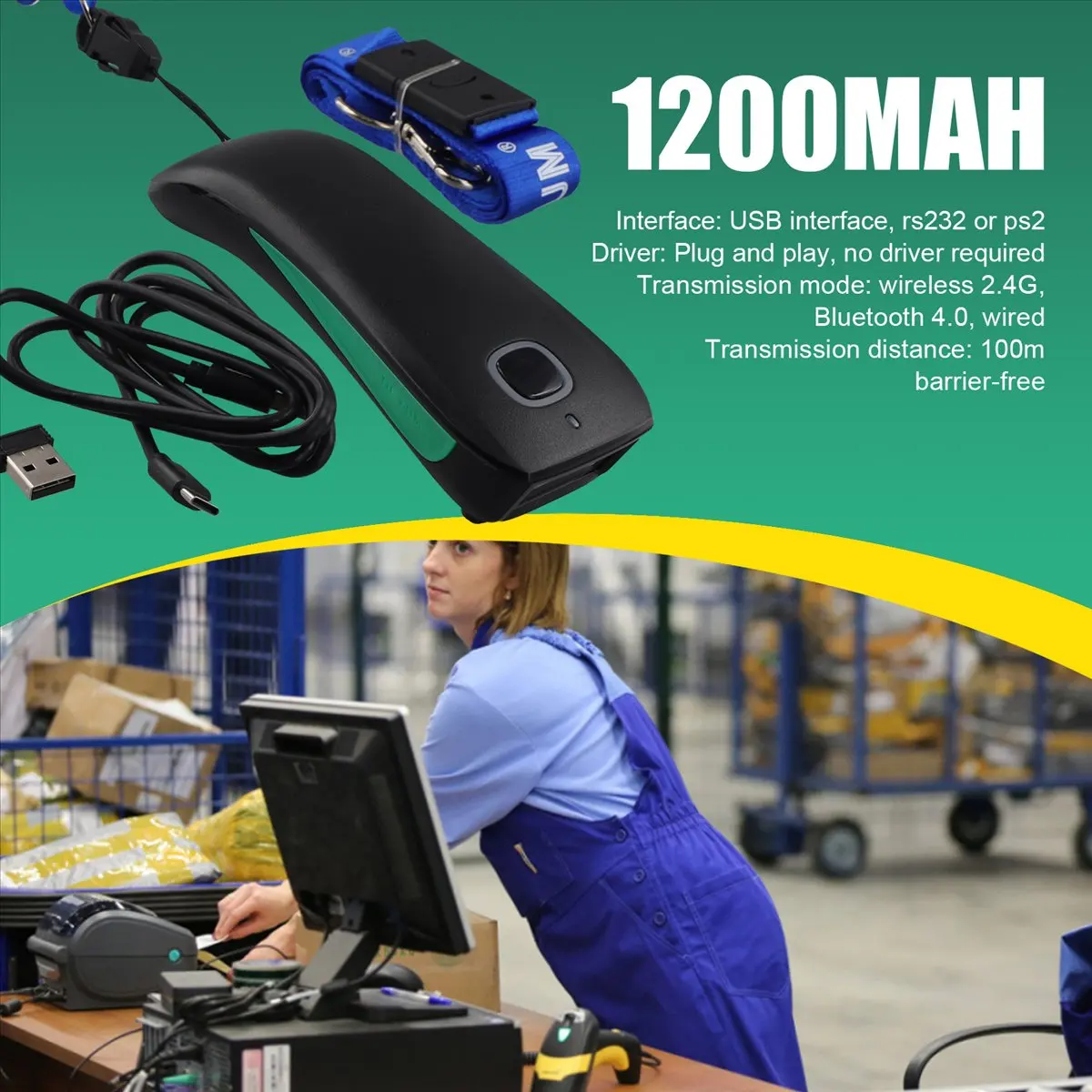 A1806Z~ C740 Bluetooth Wireless 1D Barcode Scanner Pocket QR Bar Code Reader CODE128 for Tobacco Garment Mobile Payment