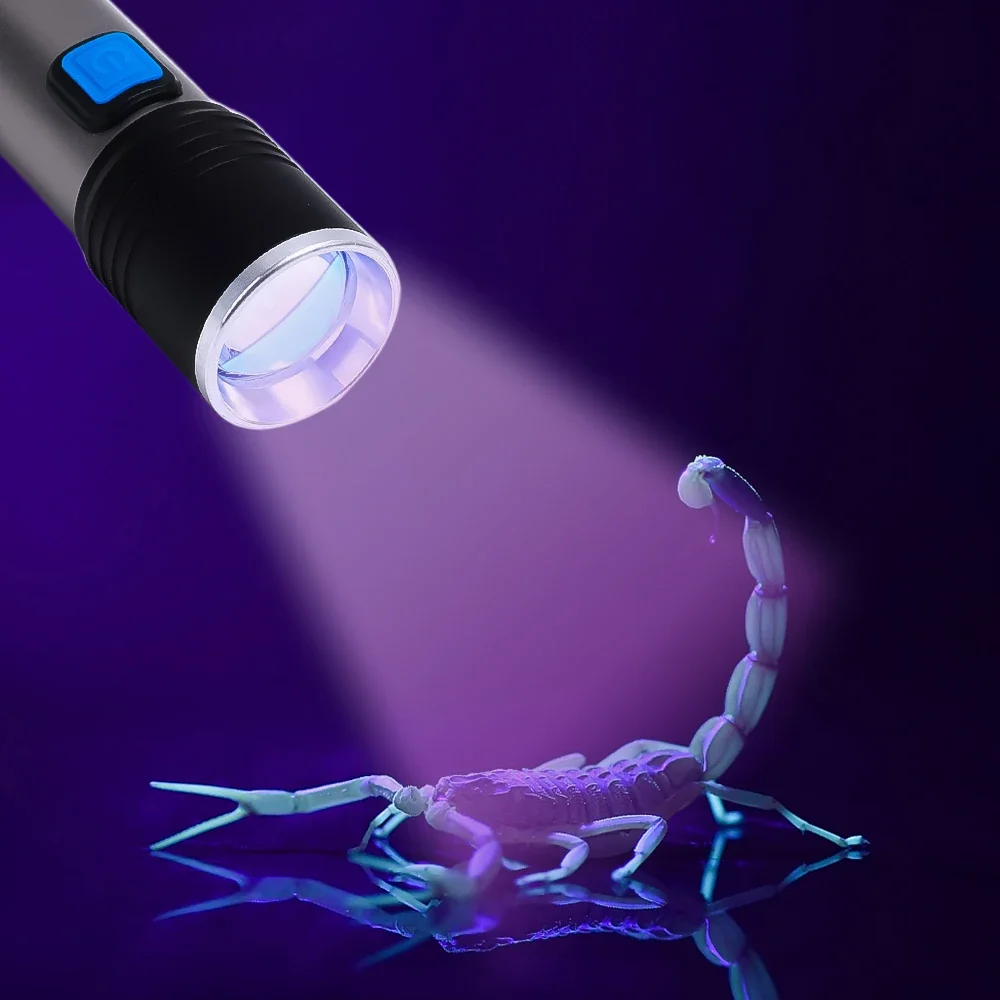 LED Mini UV Flashlights Zoom Retractable Ultraviolet Tactical Flashlight USB Rechargeable Pet Urine Stains Detector Torch Lamp