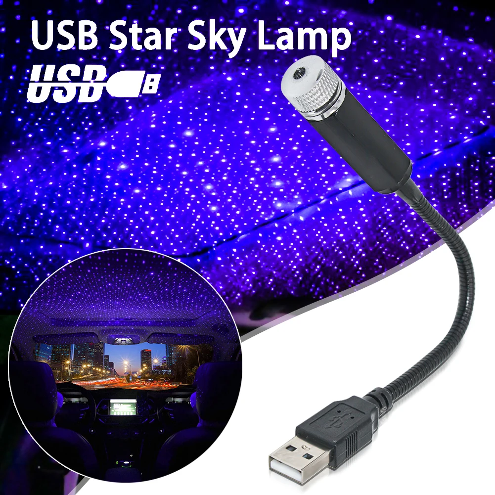 USB Car Roof Atmosphere Star Sky Lamp Ambient Star Light LED Projector Purple Night Light Adjustable Multiple Lighting Effects atmosphere lawn steps led solar wall light abs led solar power garden lights for balcony courtyards outdoor solar lamp