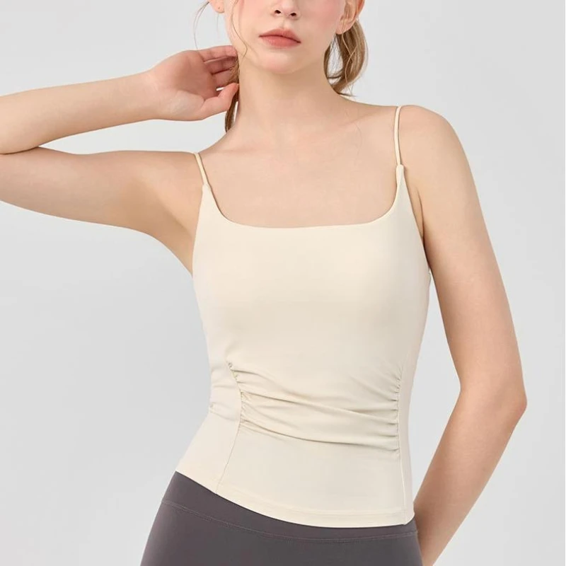 

MIML Crop Women's Outerwear Sports Bra Tank Top with Chest Pad Waist Pleats Slimming Fitness Back Beauty Strapless Sports Bra