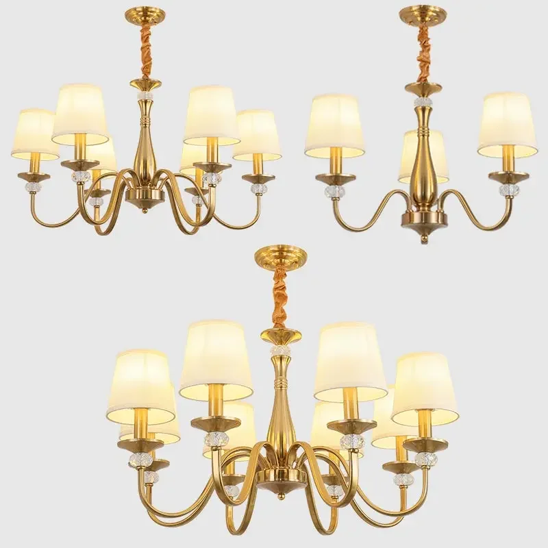 American Country Chandelier Ceiling For Living Room Kitchen Bedroom Retro Pendant Light Fabric Hanging Lamp Dining  Home Dec