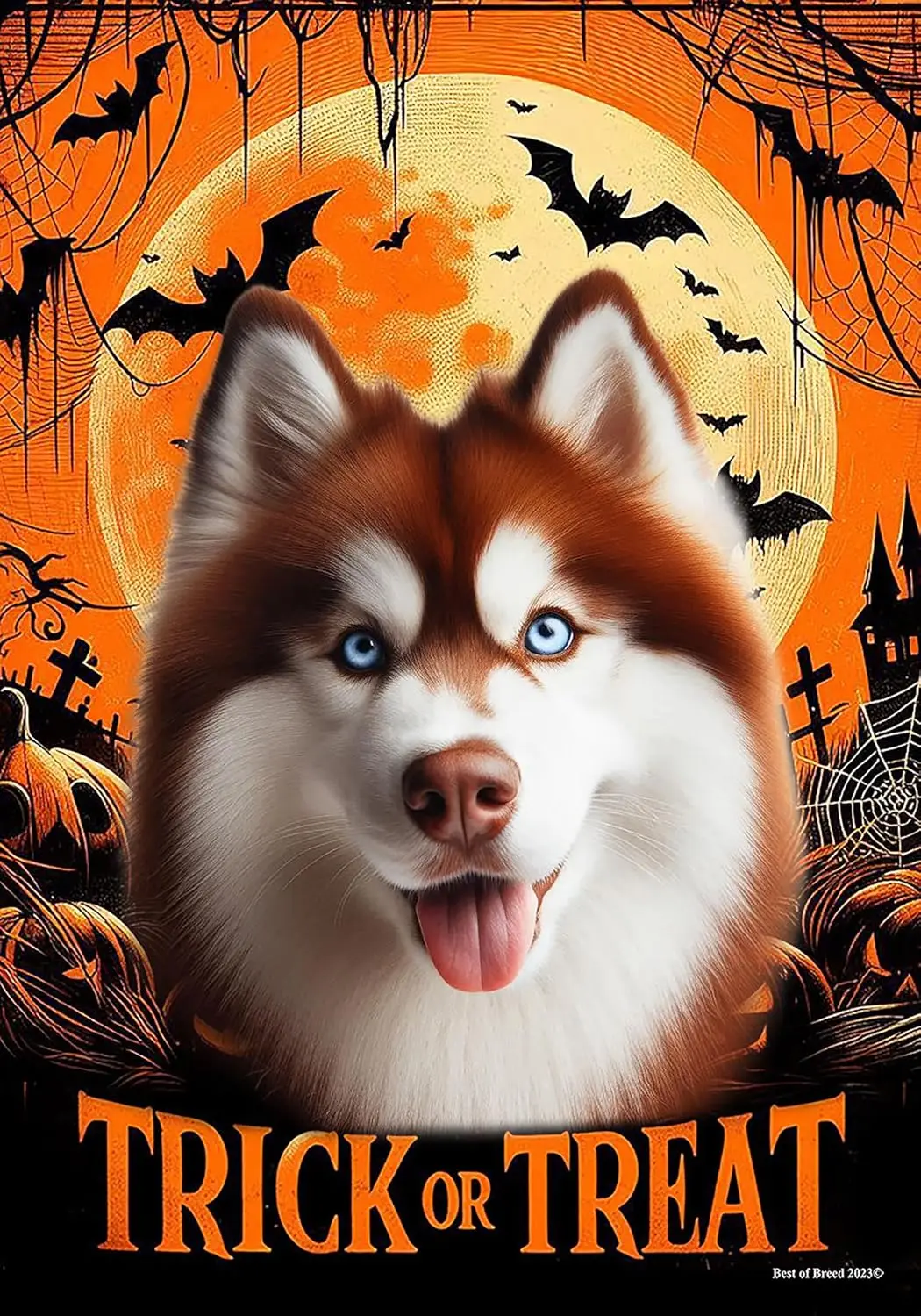 Siberian Husky Red Blue Eyes - Best of Breed Halloween Garden Flag