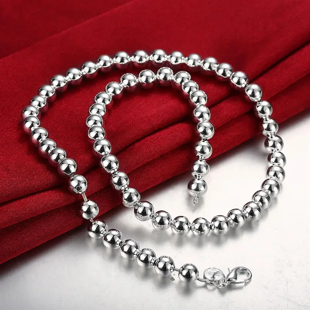925 Sterling Silver Necklaces Jewelry 20 Inches 8MM Classic Buddha beads Fashion Necklace for Women Christmas Gifts
