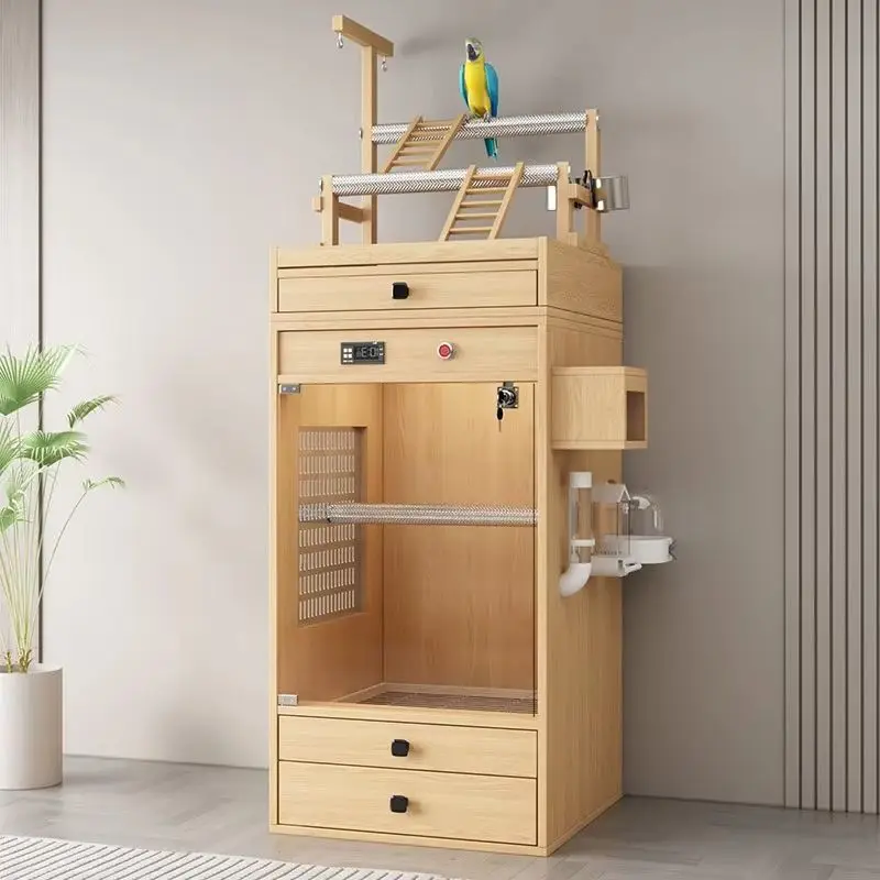 

Large Wooden Bird Cage with Breeding Box Eco-Friendly Thermal Insulation Splash-Proof Net Customizable Parrot Cage