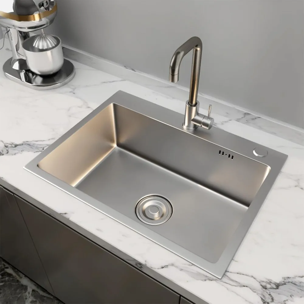 Fregadero de cocina de 24 "x 18", fregadero de cocina de un solo cuenco de acero inoxidable con kit de drenaje y grifo