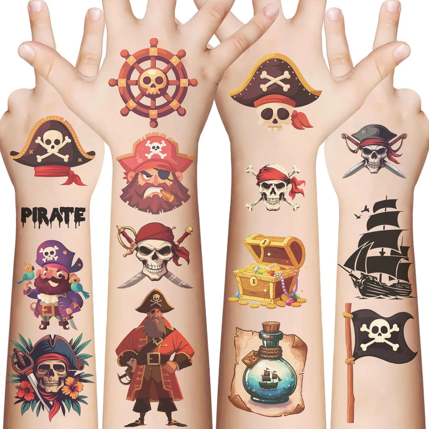 10pcs Cool Pirate Series Tattoo Stickers Cartoon Anime Childer Temporary Tattoos Sticker Pack Toys Funny Birthday Reward Gift