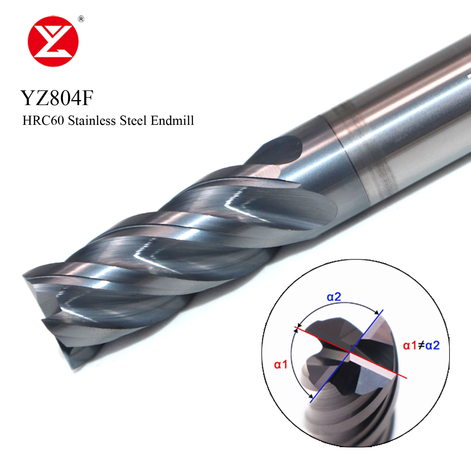 Solid Carbide Coated 4Flute Endmill Unquel space Various Chip Lead Efficient Processing Stainless steel, steel, Titanium alloy