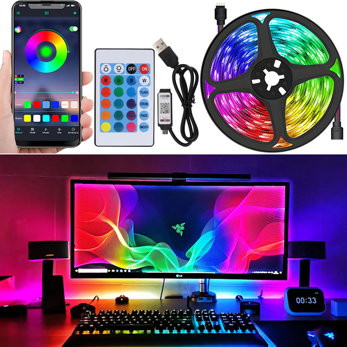 

USB 5 В светодиодные ленты 5 м 5050 RGB светодиодные гибкие ленты для автомобильной атмосферы декоративный светильник для комнаты, дома, автомобиля