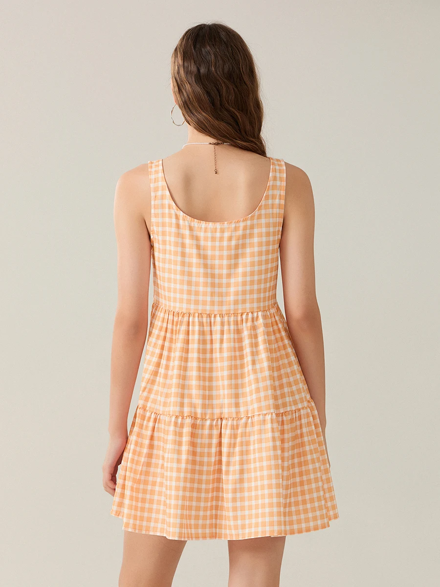 Mini abito da donna senza maniche con scollo a U, pipistrelli scozzesi, abito a canotta con stella, abito estivo a trapezio