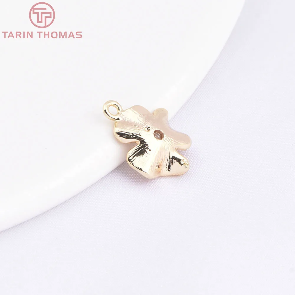(912) 6PCS 11x14MM 24K Gold Color Plated Brass with Zircon Flower Charms Pendants High Quality Diy Jewelry Making Accessorie