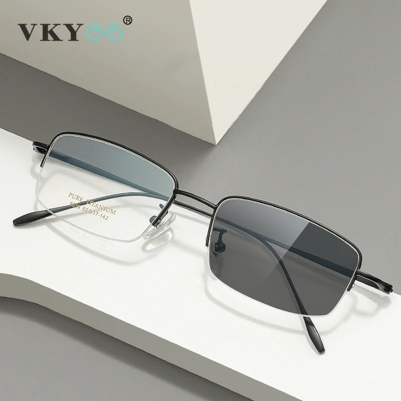VKYEE New Classic Rectangle Pure Titanium Half-rim Business Anti-Blue Light Reading Glasses Men Customizable Prescription 8039TA