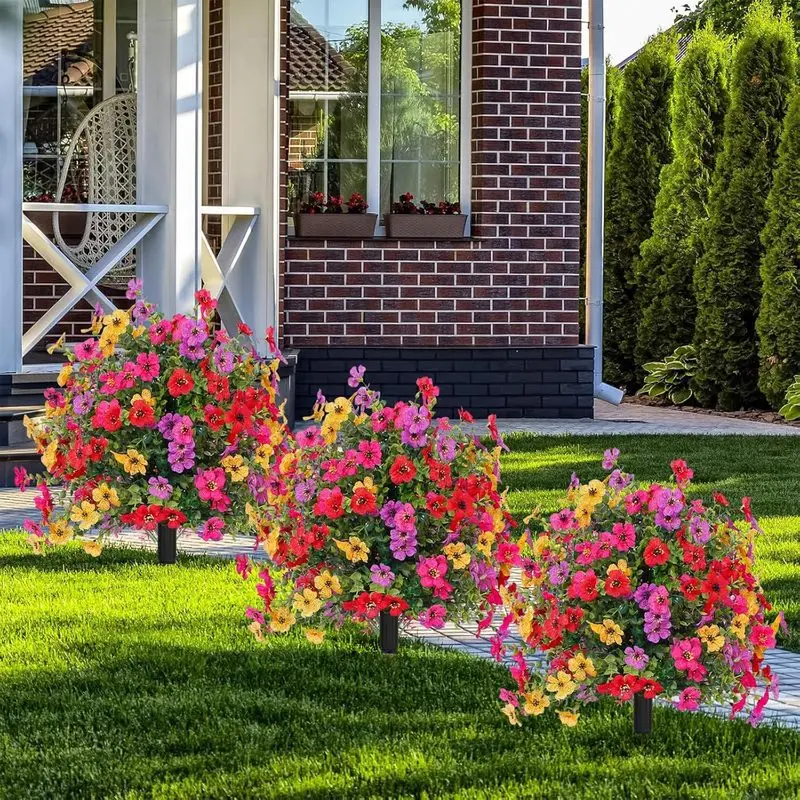Artificial Flower Stake Outdoor Decor MultiColor Garden Stakes for Yard Lawn No Fade All Season Decoration Mixed Color