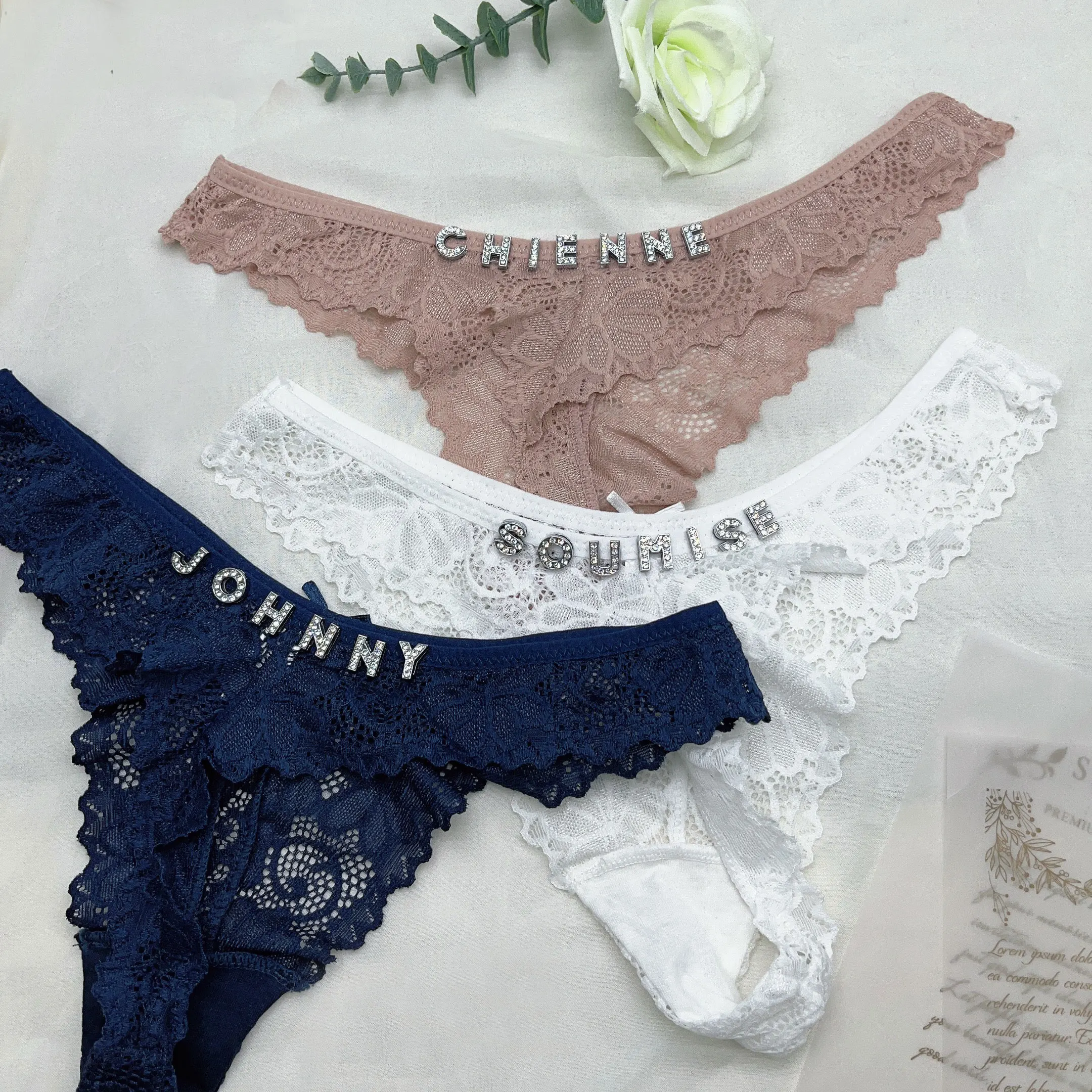 Custom Thong Panties with Name Sexy Lace Panties Shinny Letters Name Personality String Met Name Lingerie Tanga Hotwife Gifts