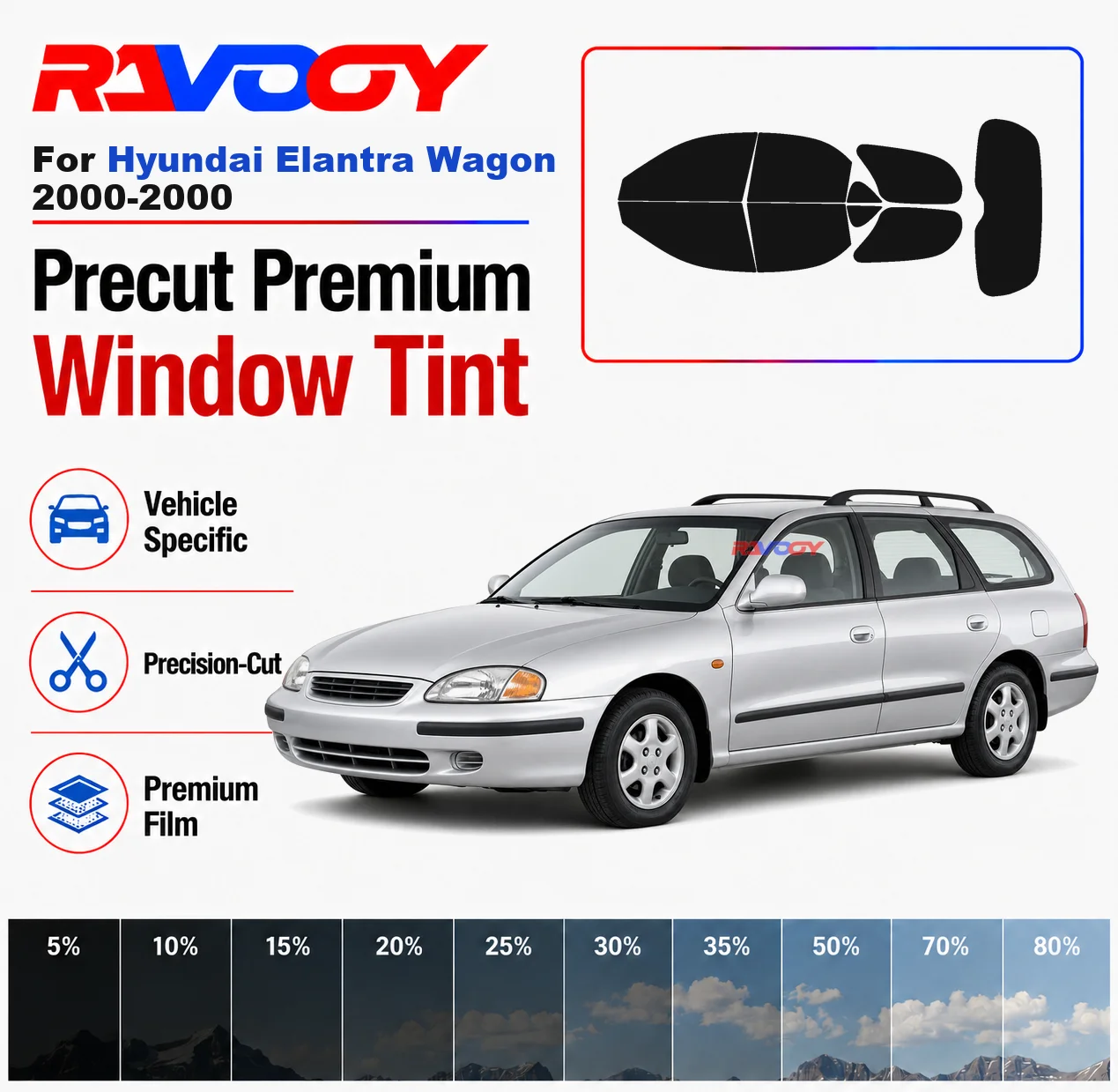 Premium Precut Window Tint Kit Front Windows Rear Windows Rear Windshield For Hyundai Elantra Wagon 2000-2000 Nano Ceramic Film