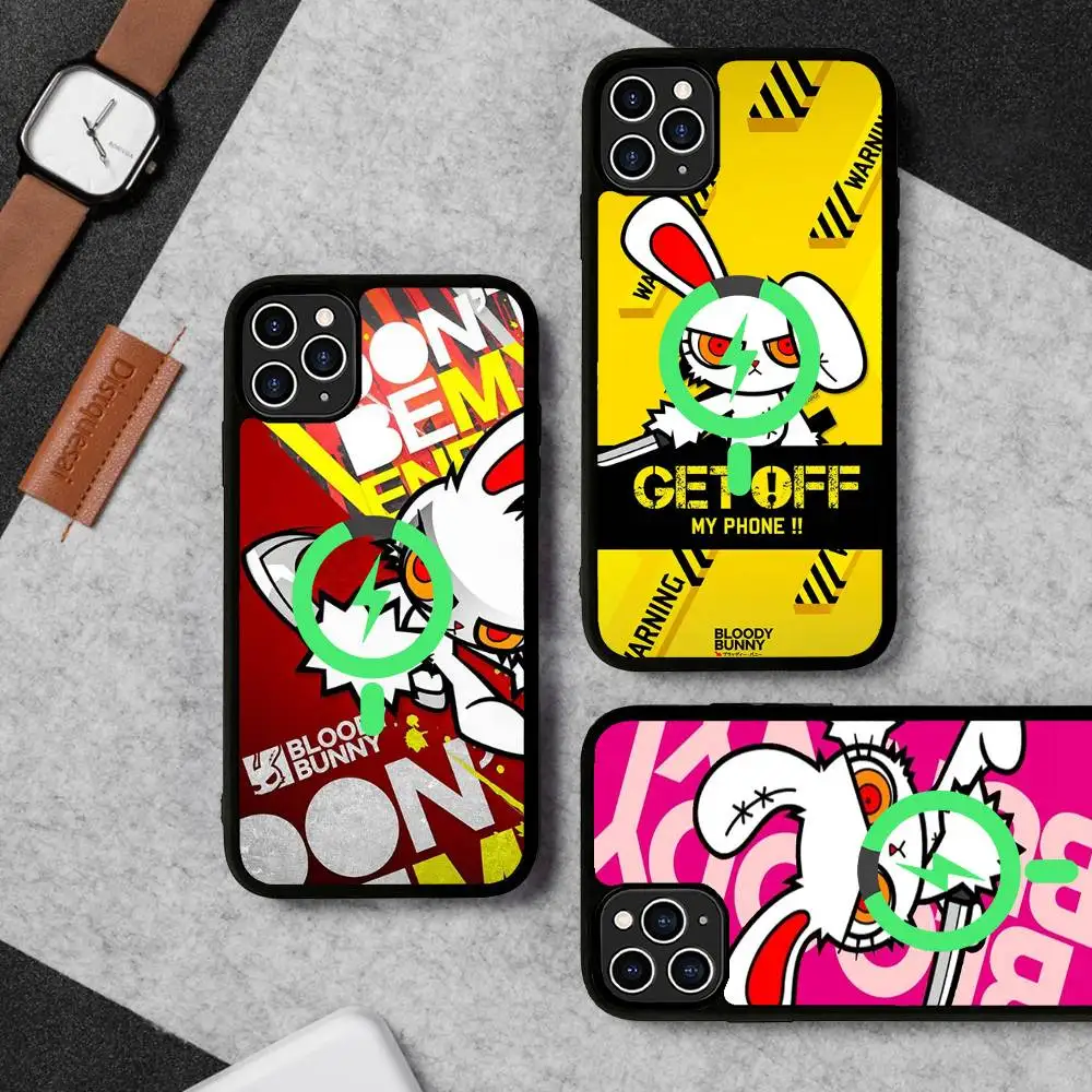Anime B-Bloody Bunny Magnetic Matte Phone Case For IPhone 16 17 15 14 13 12 11 For Magsafe Wireless Charge Cover