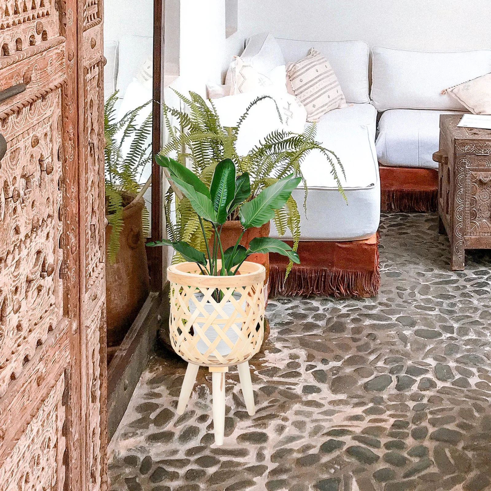 Kosz na kwiaty z bambusa, pleciony stojak na rośliny z rattanu do dekoracji domu, dekoracja na biurko, kosz do przechowywania, aranżacja kwiatowa