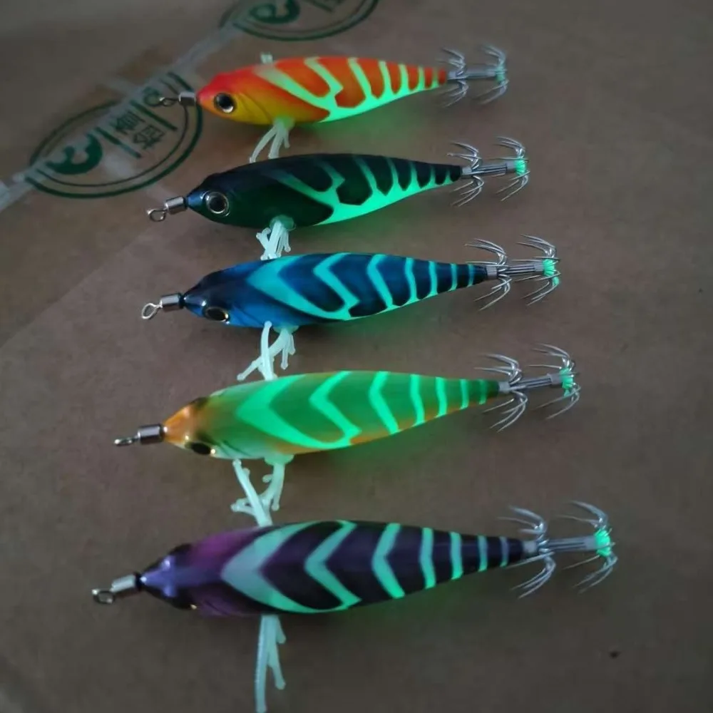 Anzuelo de 55mm y 5,2g, señuelo de calamar sepia, cebo duro brillante, señuelo de camarón de madera, cebo de pesca de mar Horizontal, pesca nocturna