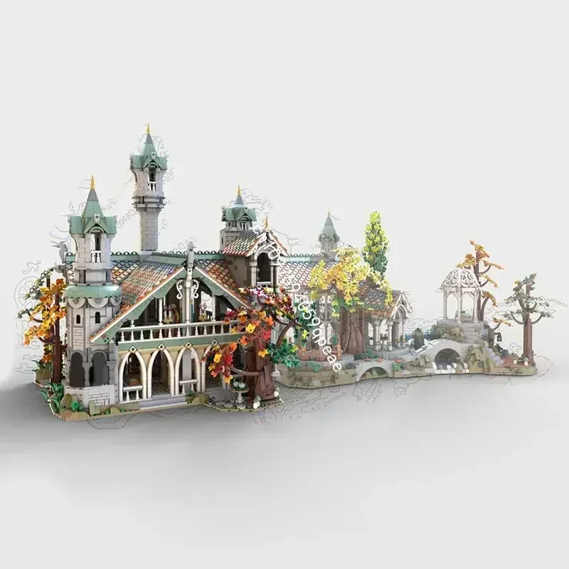 

Новинка, 10547 шт., знаменитая серия фильмов «Кольца», Moc Rivendellion, модель на заказ, головоломка «сделай сам», креативные идеи, детские игрушки, подарки на день рождения