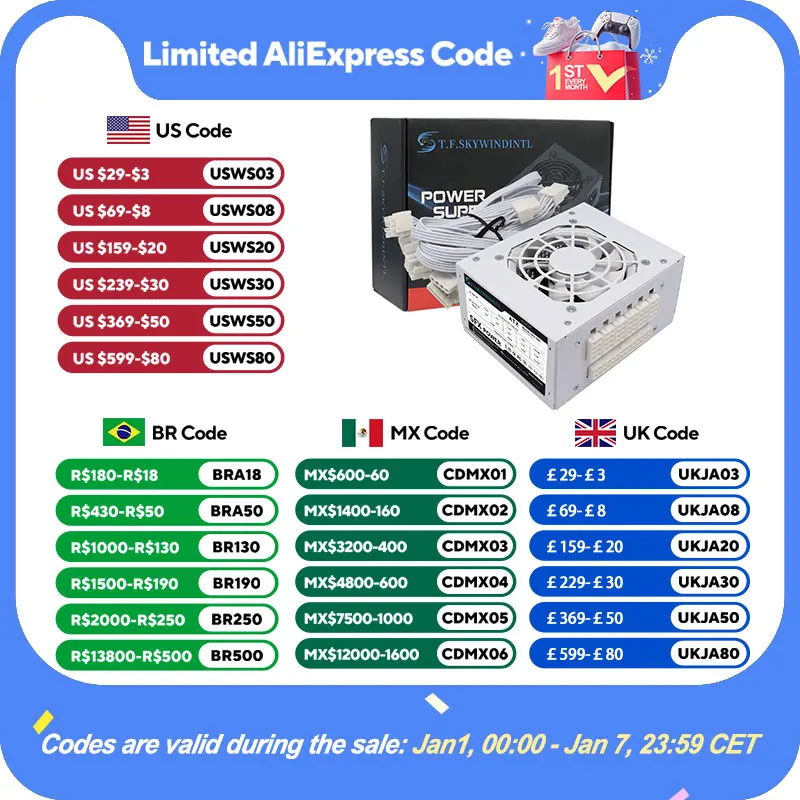 T.F.SKYWINDINTL Full Modular SFX-500W Mini ITX Solution/Micro ATX/SFX 500W Power Supplies PSU For POS