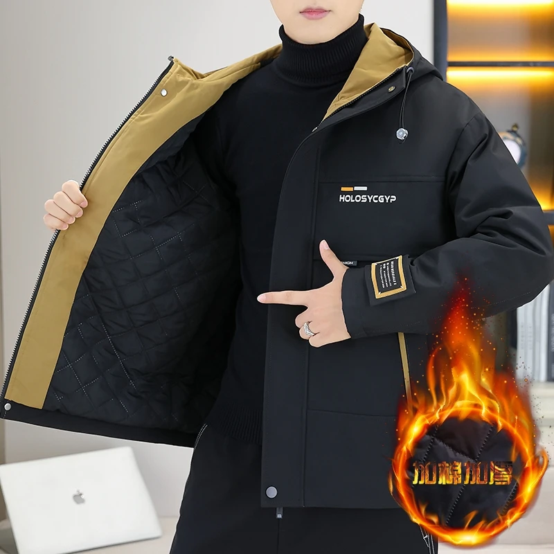 

Winter Men's Parka Coat Warm Slim Outdoor Skiing Jacket Windproof Travel Snow Hooded Trendy Thicken Warm Jacket