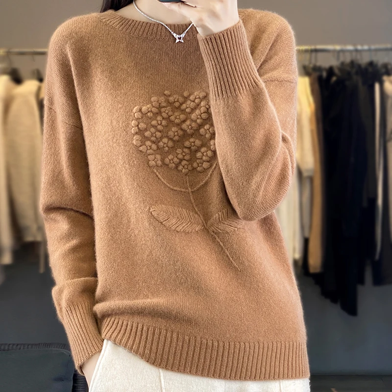 Woteews Damen O-Neck Pullover Wolle Pullover neue gestrickte Langarm Short Fashion Trend Damen Wolle Pullover Home Payment