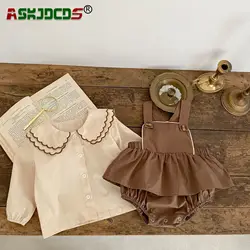 Autumn Kids Infant Full Sleeve Peter Pan Collar Top Single-breasted Shirts Strap Tiered Bodysuits Jumpsuits Newborn Baby Things