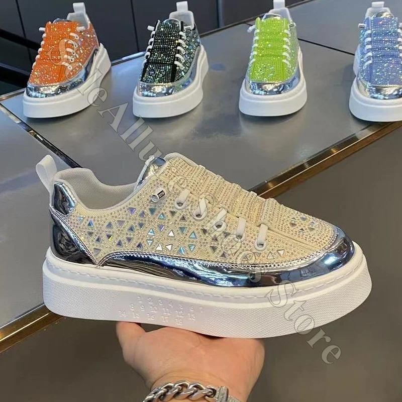 

Rhinestone Platform Skate Shoes Lace Up Non Slip Comfortable Cushioned Supportive Lightweight Breathable Casual Everyday Shoes