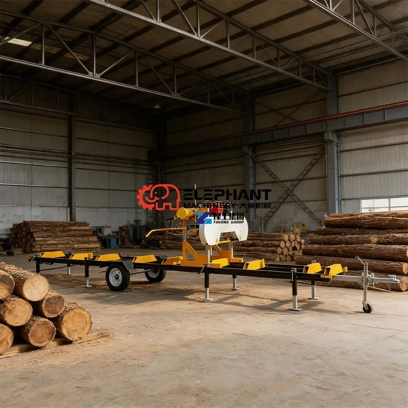 Industrial Diesel Engine Hydraulic Trailer Timber Processing Forestry Log Cutting Horizontal Machine Horizontal Wood Sawmill