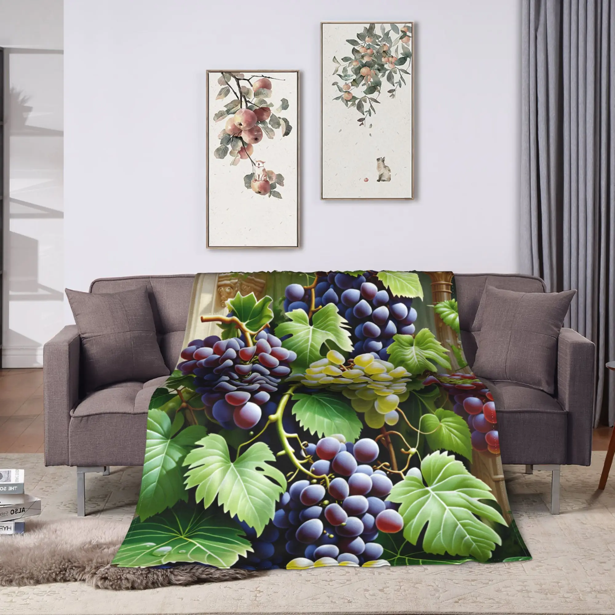 Grape Clusters In Roman Arch Decor Background Blankets Quality Soft Cozy  Bedding Throws Winter Travel Car Living Room Bedspread