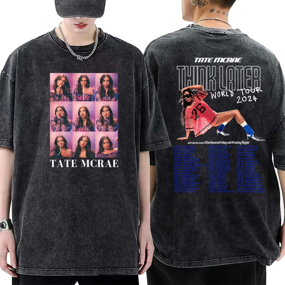 Think Later World Tour 2024 Tate Mcrae Shirt Tank Top Cotton Washed Oversized Y2K Women Shirts