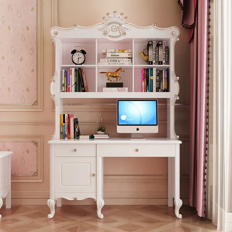 Children's furniture European desk simple solid wood computer desk princess white writing desk