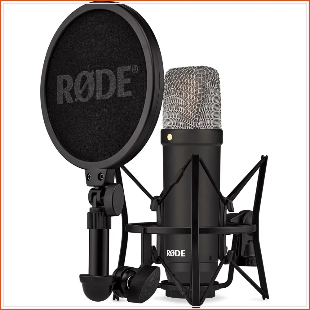 Professional Large-Diaphragm Condenser Microphone with Shock Mount, Pop Filter & XLR Cable for Studio Recording, Streaming, Podcasting