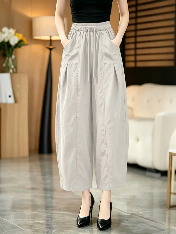 Fashionable Women's Casual Pants Summer New Large Size Loose Small Figure Balloon Knife Wide Leg Pants High Waist Polyester F...