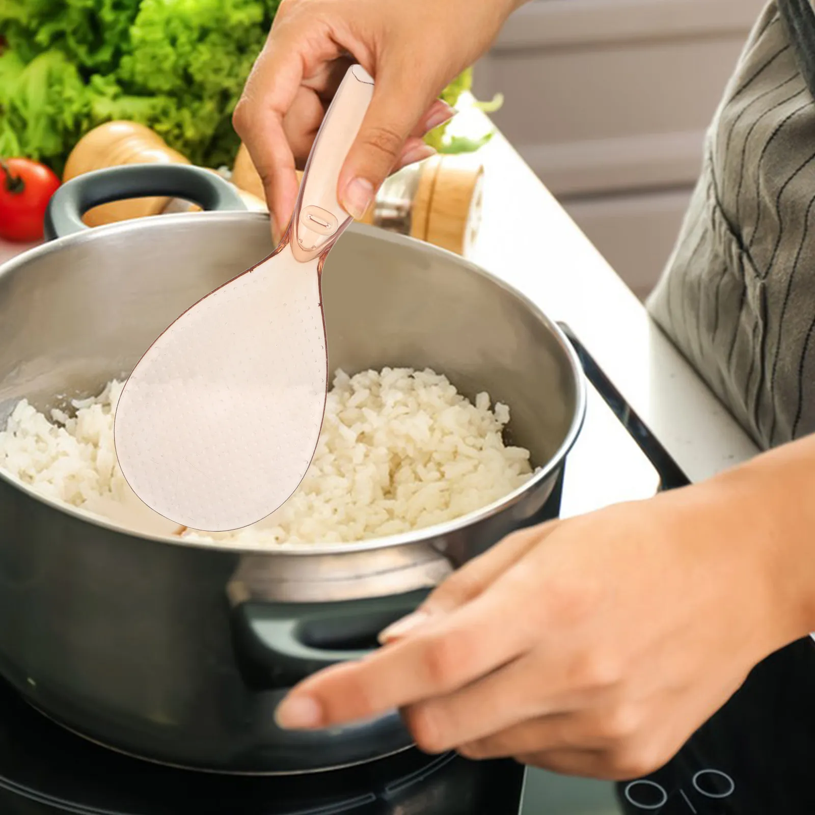 Cuchara para Arroz Antiadherente, Resistente al Calor, Material de PC, Mango Ergonómico, para Servir y Remover Arroz en la Olla Arrocera