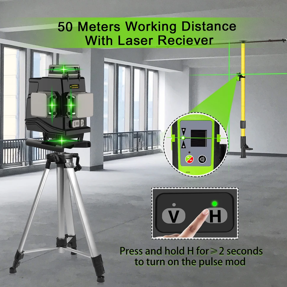 Clubiona 4D 16 Lines Green Beam Laser Level 360 Self-Leveling With Magnetic Bracket And 5000mAh Li-on Battery Decoration Tools