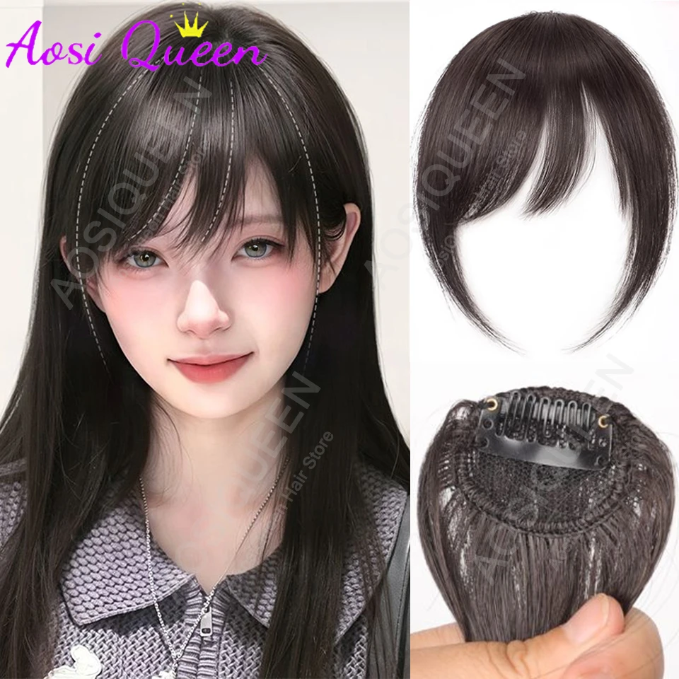 Middle-Part Bangs Hair Extensions Clip In Forehead Natural Seamless French Oblique Bangs Eight-Character Bangs Synthesis Wig
