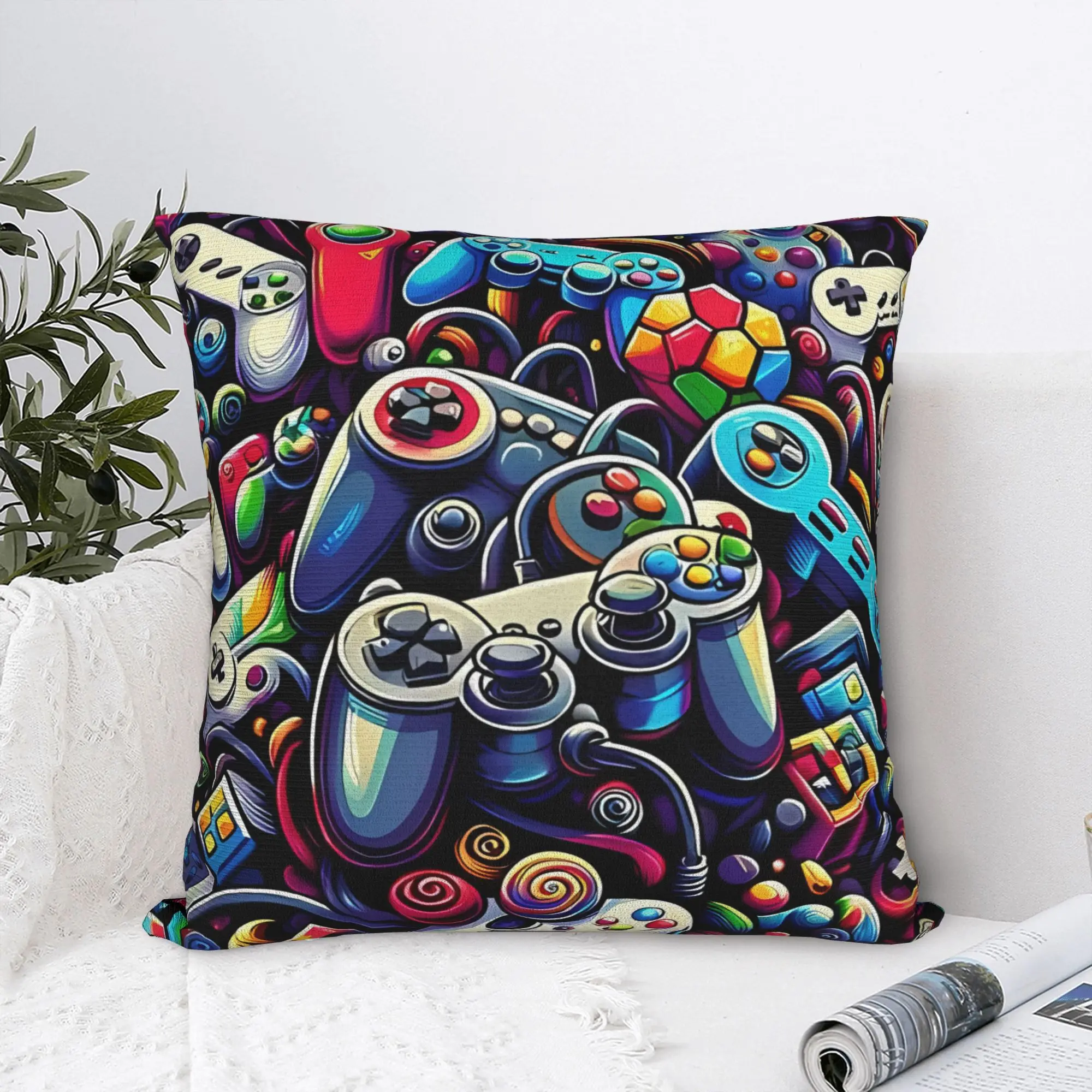 Double Sided Gamepad Controller Explosion Psychedelic Pattern Decorative Throw Pillow Case Gaming Art Cushion Cover for Home