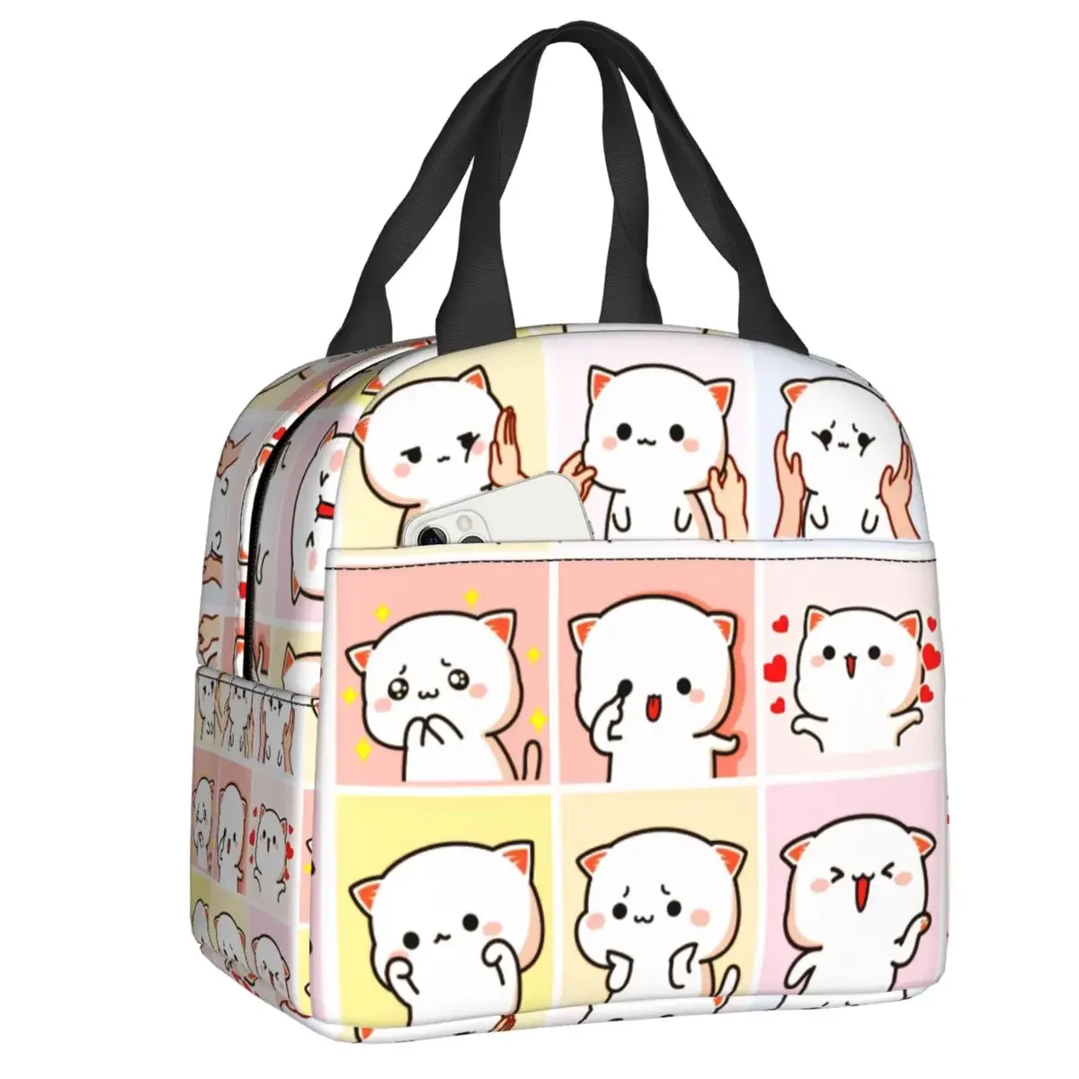 Cartoon Mochi Cat Peach e Goma Meme Lunch Bag Women Thermal Cooler Insulated Lunch Box per lavoro ufficio viaggi Picnic Food Bags