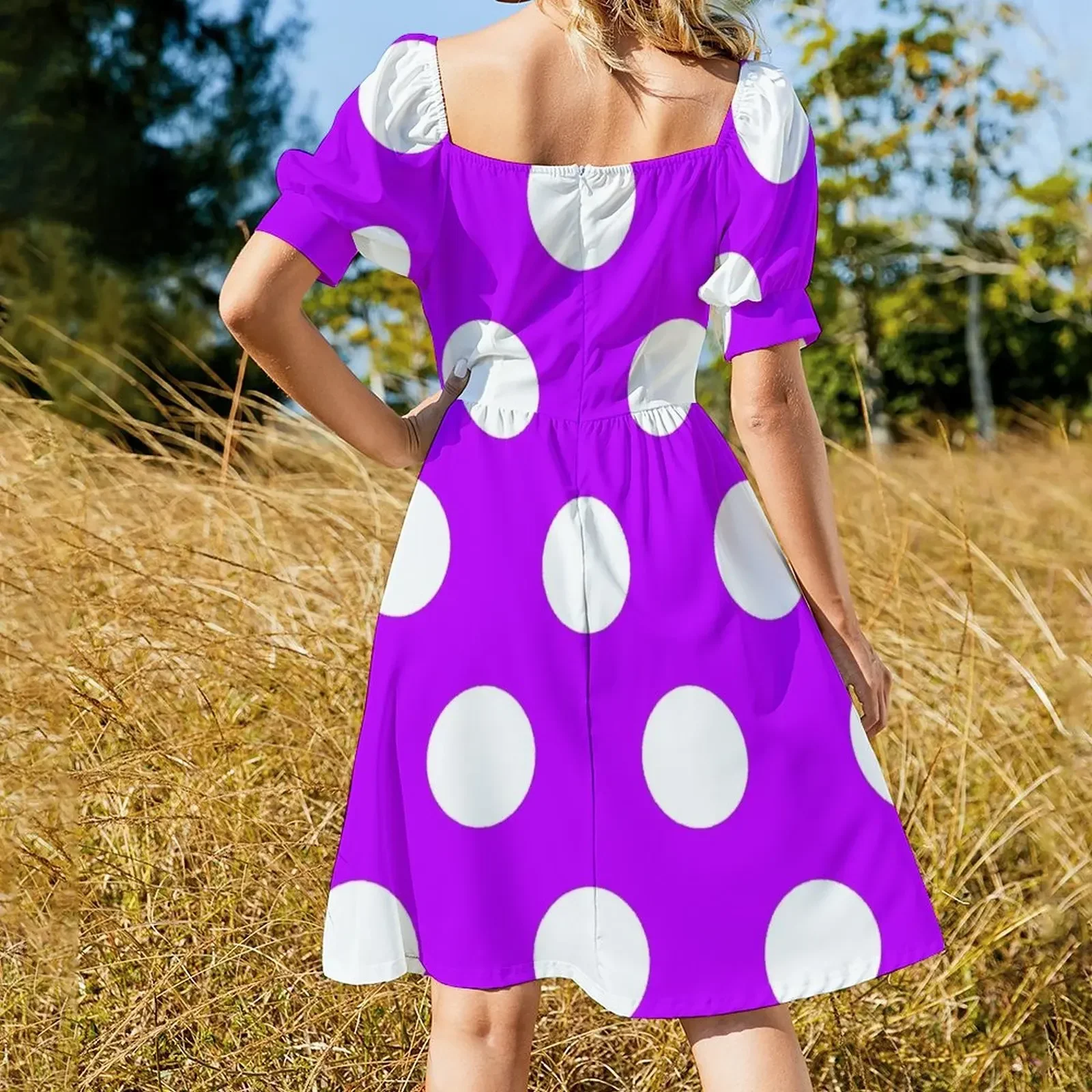 Duża BIAŁA i GORĄCA FIOLETOWY POLKA DOTS Sukienka bez rękawów eleganckie sukienki plus size Estetyczna odzież wieczorowa sukienka damska