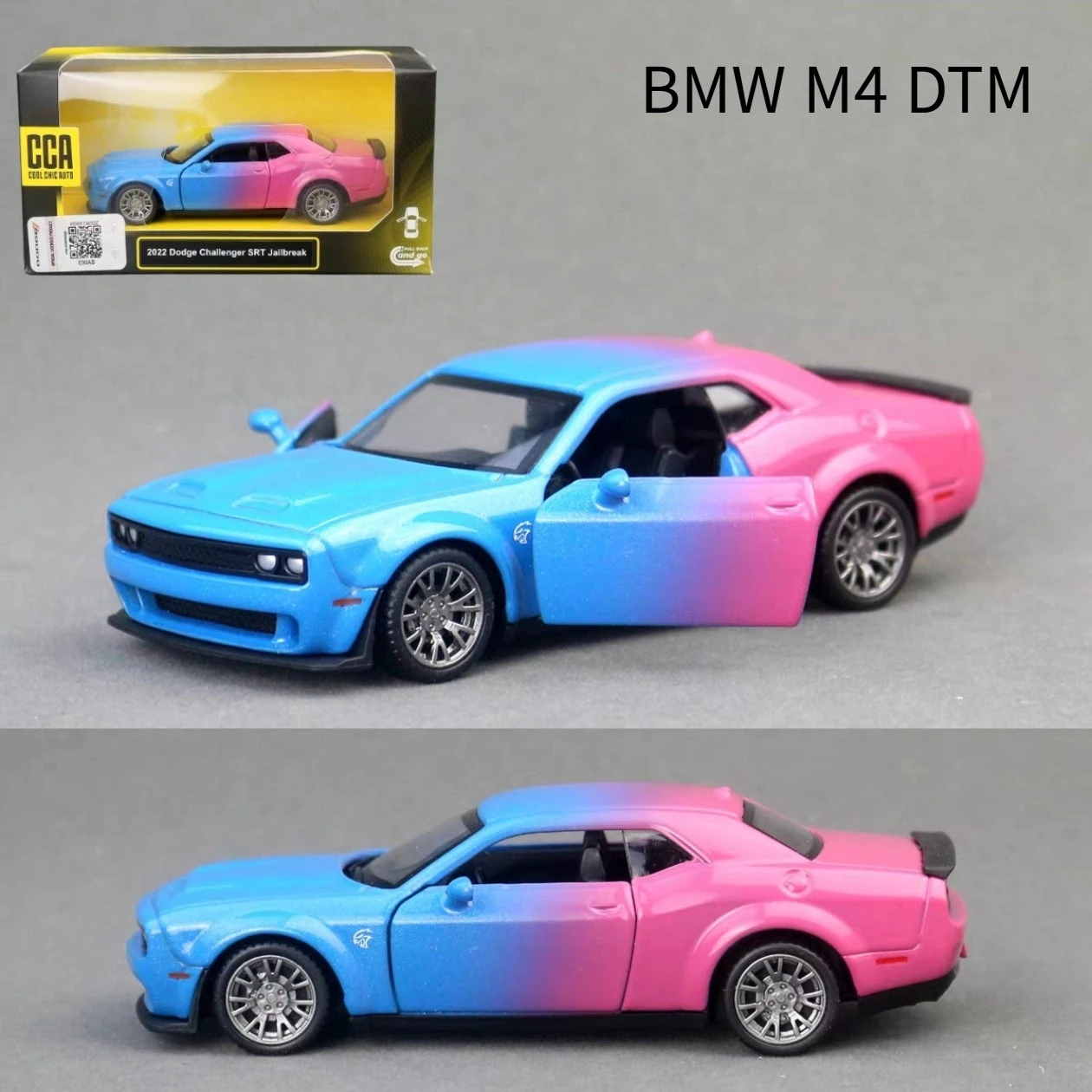 

1:36 BMW M4 DTM, alloy body doors open pull-back drive collectible for play or holiday gift
