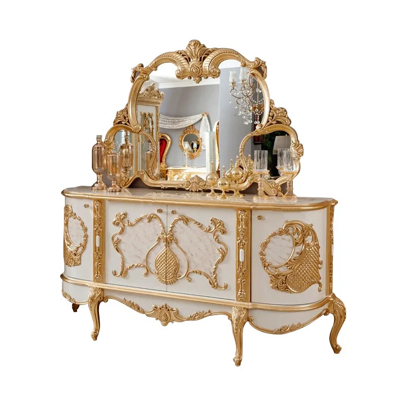 Birch carved court display cabinet European side cabinet