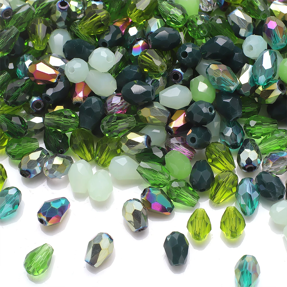 Various sizes Green AB Droplet Faceted Crystal Glass Beads Pear Shape Loose Crafts for Jewelry Making DIY Needdlework