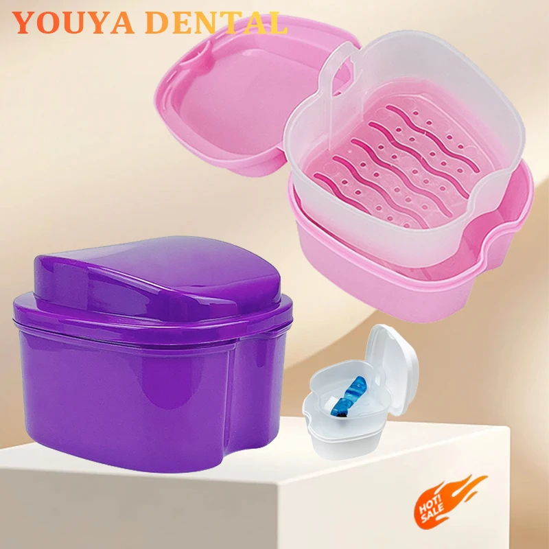 

3pcs Denture Care Bath Box Cleaning Braces Portable Care Mesh Container Denture Soaking Fixture Box Dental storage box