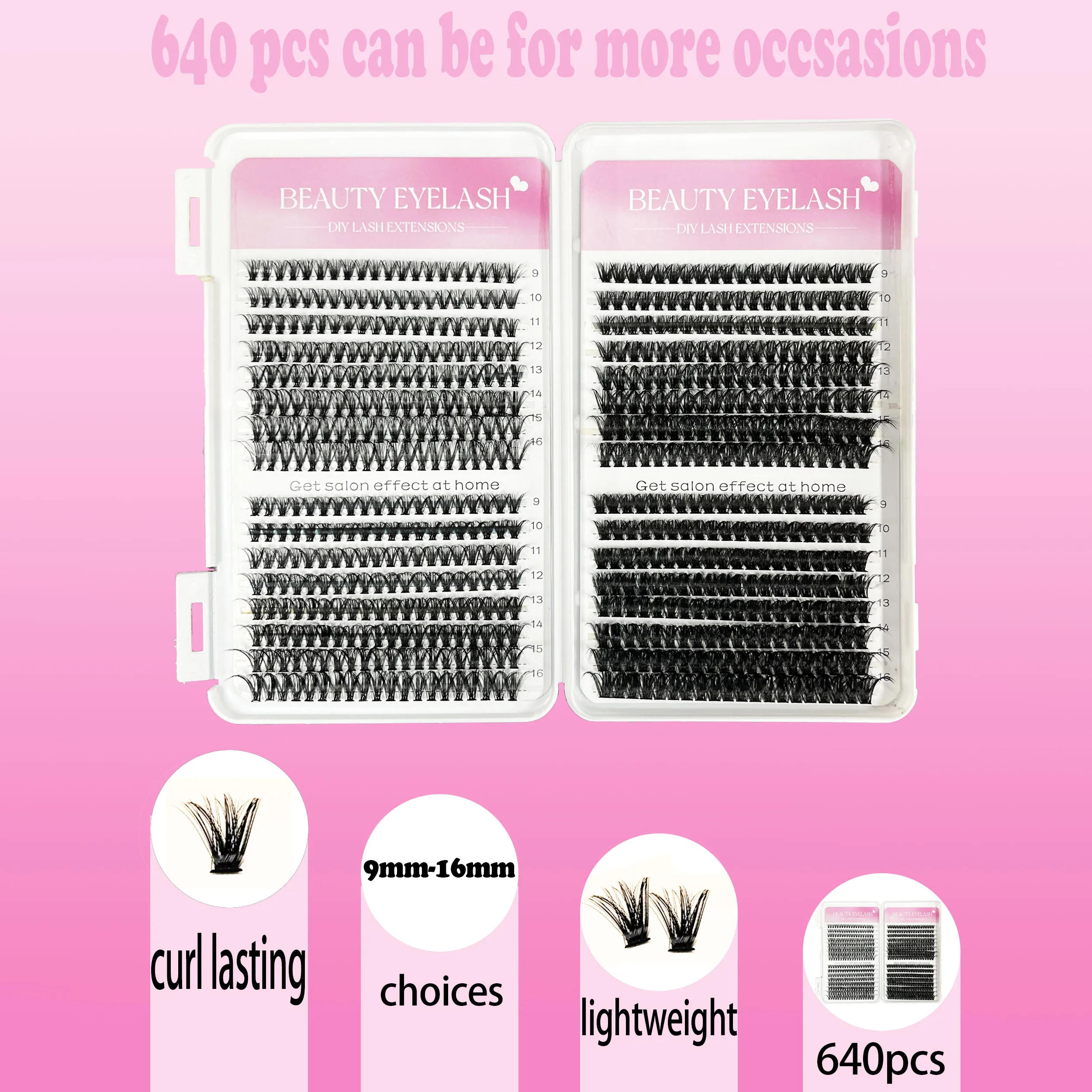 32 Rows 640 PCs Natural Wispy Cluster DIY Lash Extension High Quality Professional DIY Lashes